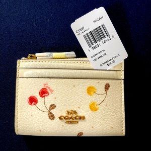 Coach Mini Skinny Id Case With Painted Cherry Print